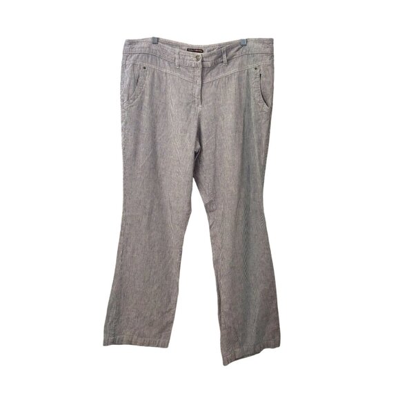 Dalia Collection Modern Fit Womens Striped Linen-Blend Pants Size14 Gray & White - Picture 1 of 7